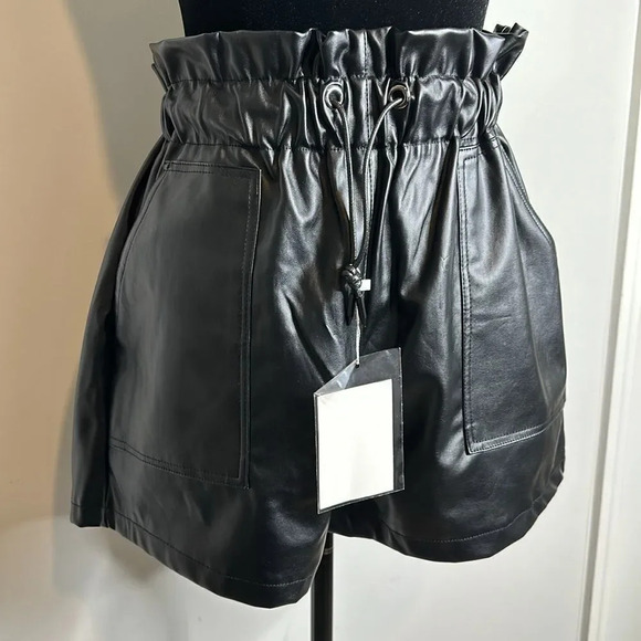 Black Faux Leather Shorts - Picture 2 of 7